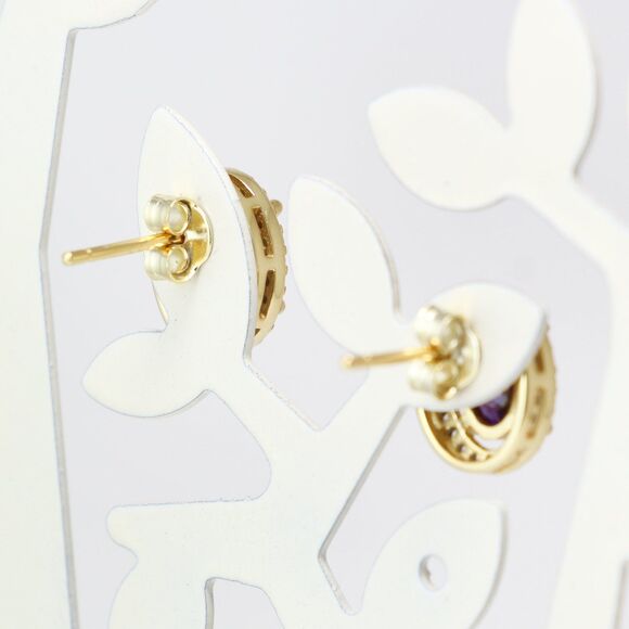 925 Sterling Silver CUBIC ZIRCONIA STUDS, Purple Stone Stud Earrings - Picture 6 of 10